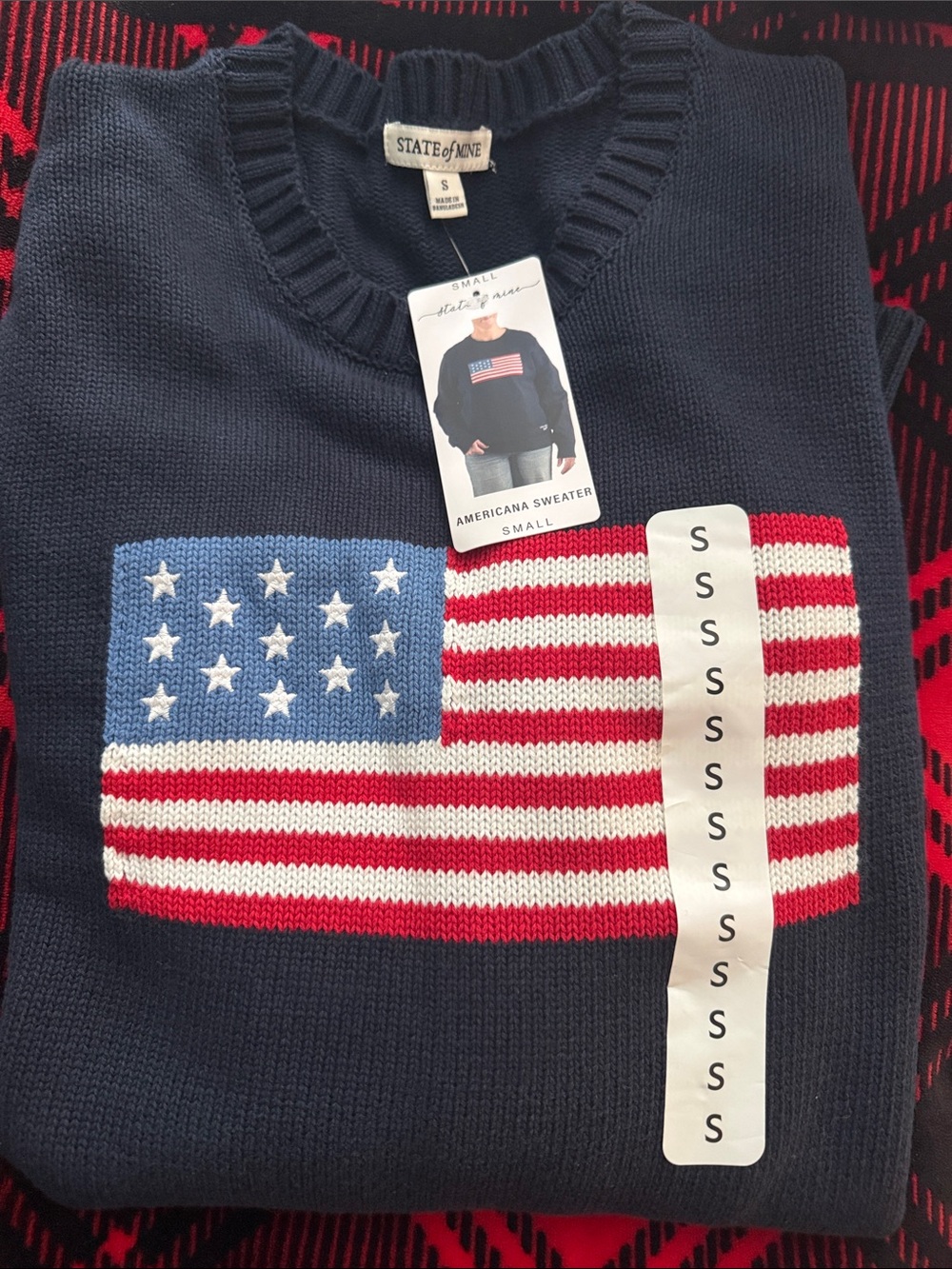 State of Mind Navy Crewneck Sweater with Red, White & Blue Flag